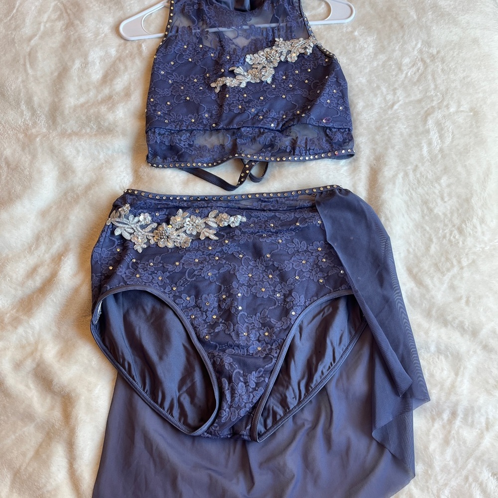 Weissman Purple Lyrical Dance Costume 2-Piece w/ Skirt Overlay Rhinestone